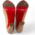 Christian Louboutin Peep Toe Platform Heels Nude Leather Stiletto Size 37.5 Photo 2