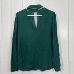 ALC Frank ALC Size 4 Green Liza Silk Choker Deep V-Neck Long Sleeve Blouse Photo 5