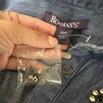 Roamans Top Womens 24W Blue Cotton Denim Button Front Embellished Rhinestones Photo 2