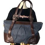 Burberry Denim Shoulder Bag Brown Leather Top Zip Closure Blue Label RARE Photo 0