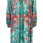 R. Vioimos Boho Maxi Dress M Turquoise Floral Paisley Tassel Tie Neck Hippie Size M Photo 0