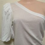 Boston Proper  One Shoulder puff sleeve White Top shirt woman size MEDIUM Photo 2