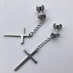 2 Piece Dangling Silver Cross Earrings - Ear Plugs, Punk, Goth, Alternative Photo 3
