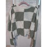 Moon & Madison Checkerboard Knit Cropped Sweater M Sage Green White Long Sleeve Size M Photo 5