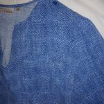 Kenar S Dots Pattern Boyfriend Style V-neck Pocketed Popover Top in Blue n White Photo 2