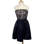 Shoshanna Lace Satin Fit & Flare Mini Dress Strapless Black Ivory Womens 10 Photo 2