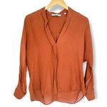Vince | Size 2 | Oversized Silk Pullover V-Neck Shirt in Gingersnap Burnt Orange Photo 0