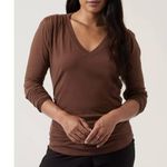Athleta  Outbound V Neck Top Long Sleeve Chocolate Brown Cotton Plus Size 3X NWT Photo 0