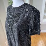 Vintage Papell Boutique Black Beaded Silk Short Sleeve Sheath Dress Size 8 Photo 1