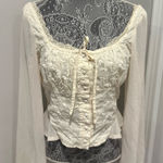Cider Cedar Sz:L Cream Bodice Peasant Cottagecore Eyelet Top Sheer Bell Sleeves. Photo 0
