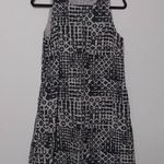 Garnet Hill Linen Fringe Hem A-Line Dress Black Beige Geometric Jewel Neck 6 Photo 13