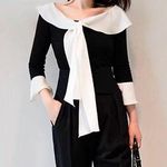 Long sleeve black blouse with white collar bow Size XXS Photo 0