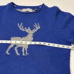 Liz Claiborne LARGE Royal Blue Gray DEER Christmas Winter Striped Wool Sweater Photo 8