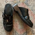 Predictions Vtg Black  Leather Basket Weave Buckle Mules Clogs Low Heel 7.5 - 8 Photo 0