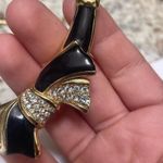 Swavorski Beautiful Signed Swarovski Costume Necklace Gold Tone Black Enamel Bow / Crystal Photo 7