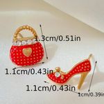 CHIC RHINESTONE HIGH HEEL & BAG ASYMMETRICAL EARRINGS Red Photo 2