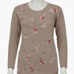 Shenanigans Floral Embroidered Sweater L Beige Pink Flowers Boho Cottagecore Tan Size L Photo 0