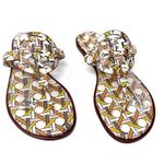 Tory Burch Welt Pink Yellow Geometric Print Leather Miller Sandal Size 8.5 Photo 0