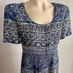 Vintage 90’s floral mosaic pleated button maxi shirt dress boho coastal Blue Size 8 Photo 8
