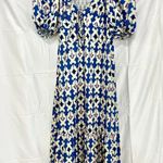 Printed Puffed Sleeve Smocked Tiered Midi Dress Blue/Cream / pink Women's Size L Blue Size L Photo 2