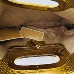 Michael Kors  Berkeley Metallic Gold Genuine Leather Snake Skin Print Clutch Bag Photo 4