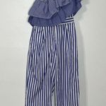 J.Crew One-shoulder Blue White Stripe Ruffle Jumpsuit Photo 1