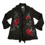 Cayson Wool Coat Size Medium Embroidery Ruffle Jacket Y2K Vintage Goth Baddie Black Photo 0