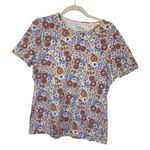 Talbots Red Pink Floral Print Tee | Bright Boho Preppy Short Sleeve Top L Photo 0