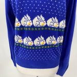 Vintage 80s Lord & Taylor Bunny Dot Pattern SweaterTurtleneck Blue Womens Medium Photo 1