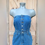 Sincerely Jules Blue Denim Strapless Button Up Raw Hem Midi Dress~S~New Photo 1