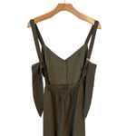 Le lis Overalls Jumpsuit Womens L Forrest Green Fringe Strappy Cropped Button Up Photo 6