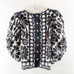 Farm Rio Palermo Puff-Sleeve Button-Back Blouse Black White Small Photo 4