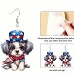Cute Dog Independence Day Flag Pattern Dangle Earrings Blue Photo 2