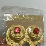 Gold and Red Vintage Floral Earrings Photo 9