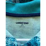 Lands' End Teal Blue Allover Tropical Palm Hawaiian Polo Shirt Womens 2X 20W-22W Photo 3