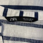 ZARA Striped Blue White Oversized Linen V Neck Shirt Size L Coastal Nautical Photo 1