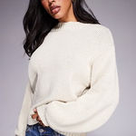 Princess Polly  Cream Crew Neck Sweater Photo 0