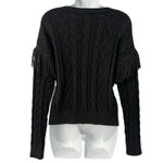 T Tahari Black Fringe Cable Knit Round Neck Sweater Size S Ribbed Cuffs Hem Photo 8