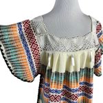 Vintage 70s Handmade Embroidered Ecuador Blanket Kaftan Dress Medium Large Orange Photo 5