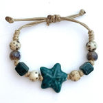 Star fish Bracelet blue teal cream brown ceramic Beads Adjustable X Photo 0