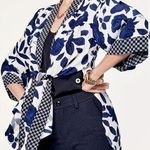 CAbi Botanical Kimono Open Front Tunic Blue White Black Floral Medium Large Photo 0