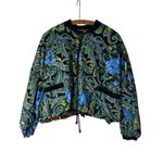 Handmade Black Vibrant Paisley Yellow Blue Floral Quilted Bomber Jacket Size XL Photo 6