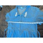 VTG Bridge Sports Wear Denim Dress Women Medium Cottage 90s Prairie Peasant Flaw Blue Photo 3