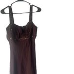 Jones New York Dress Y2k Size 10 Brown Chiffon 100% Silk Beaded Midi Dress Photo 1
