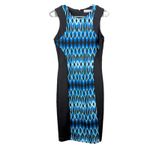 Calvin Klein  Blue Black Geo Scuba Knit Sleeveless Stretch‎ Sheath Dress Size 4 Photo 1