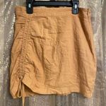 Free People Tori Side Ruched Mini Skirt Mustard Yellow Linen Blend Small NWOT Photo 1