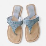 Y2K Fairy Mermaid Boho Hillard & Hanson beaded thong sandals slippers flats open peep toe Genuine Leather Sz 10 Blue Photo 0