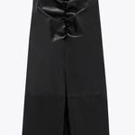 ZARA NWT Black Faux Leather W/ Ruching Midi Skirt Photo 1
