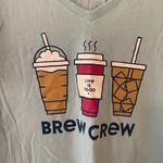 Life is Good  Blue Crusher Lite V-neck Coffee Brew Crew T-Shirt Women size Small Photo 3