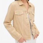 Gap Icon Denim Jacket 100% Cotton Tan Beige Raffia Womens Medium Photo 0